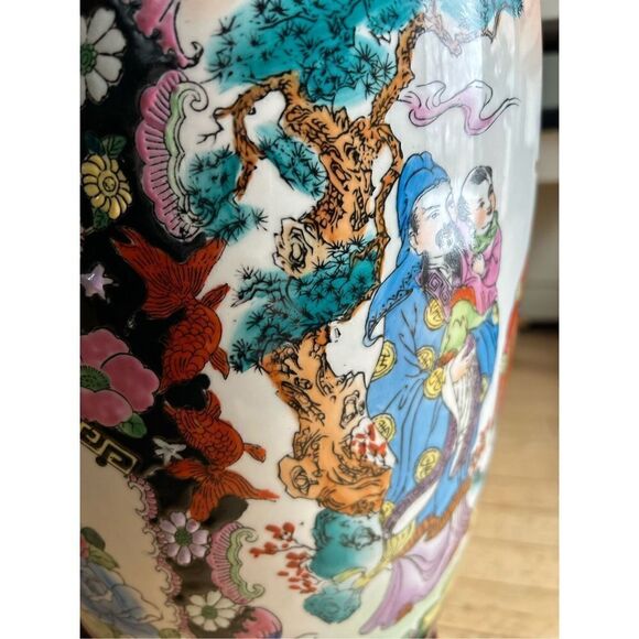 Vintage 24" Chinese Oriental White Porcelain Horses Field Graphic Scenery Vase - Picture 8 of 16